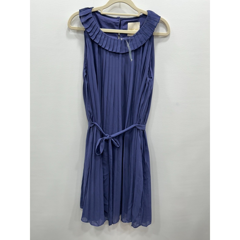 NWOT ModCloth Pleated Dress Womens Medium Blue Sleeveless Belted Retro Midi